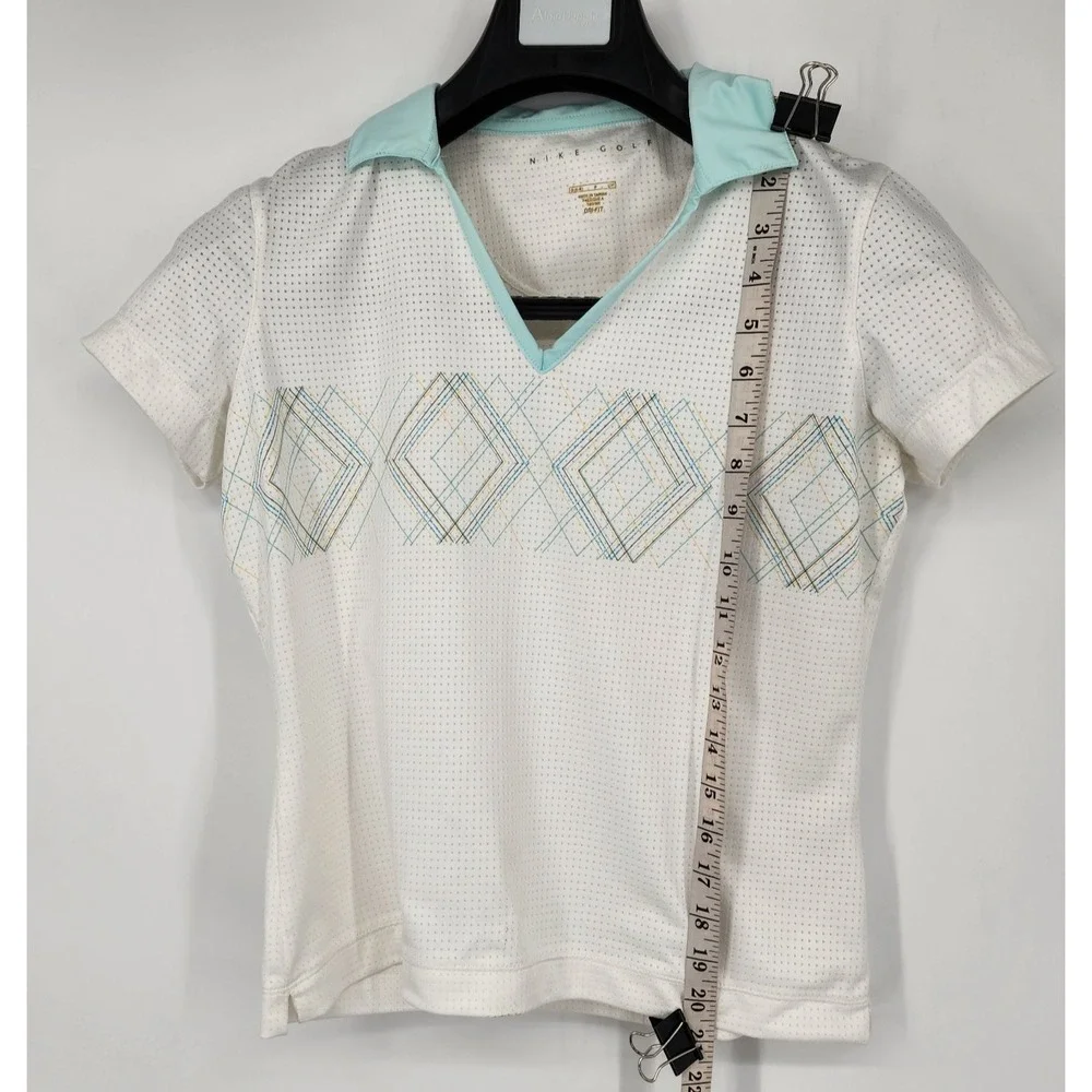 Nike Golf V-Neck S/S Polo Shirt Women's Small White with‎ Argyle Print Dri-Fit